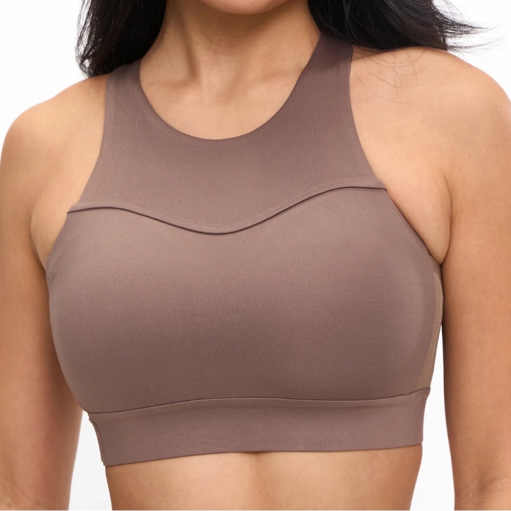 BuffBunny High Neck Sports Bra in Taupe